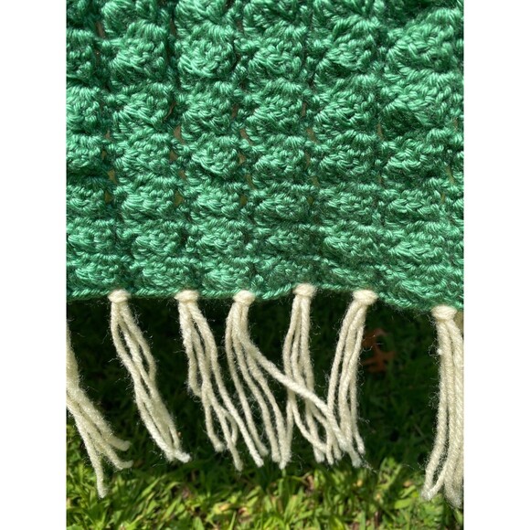 Handmade crochet striped multicolor heavyweight throw blanket afghan 84”x72” - Picture 4 of 10